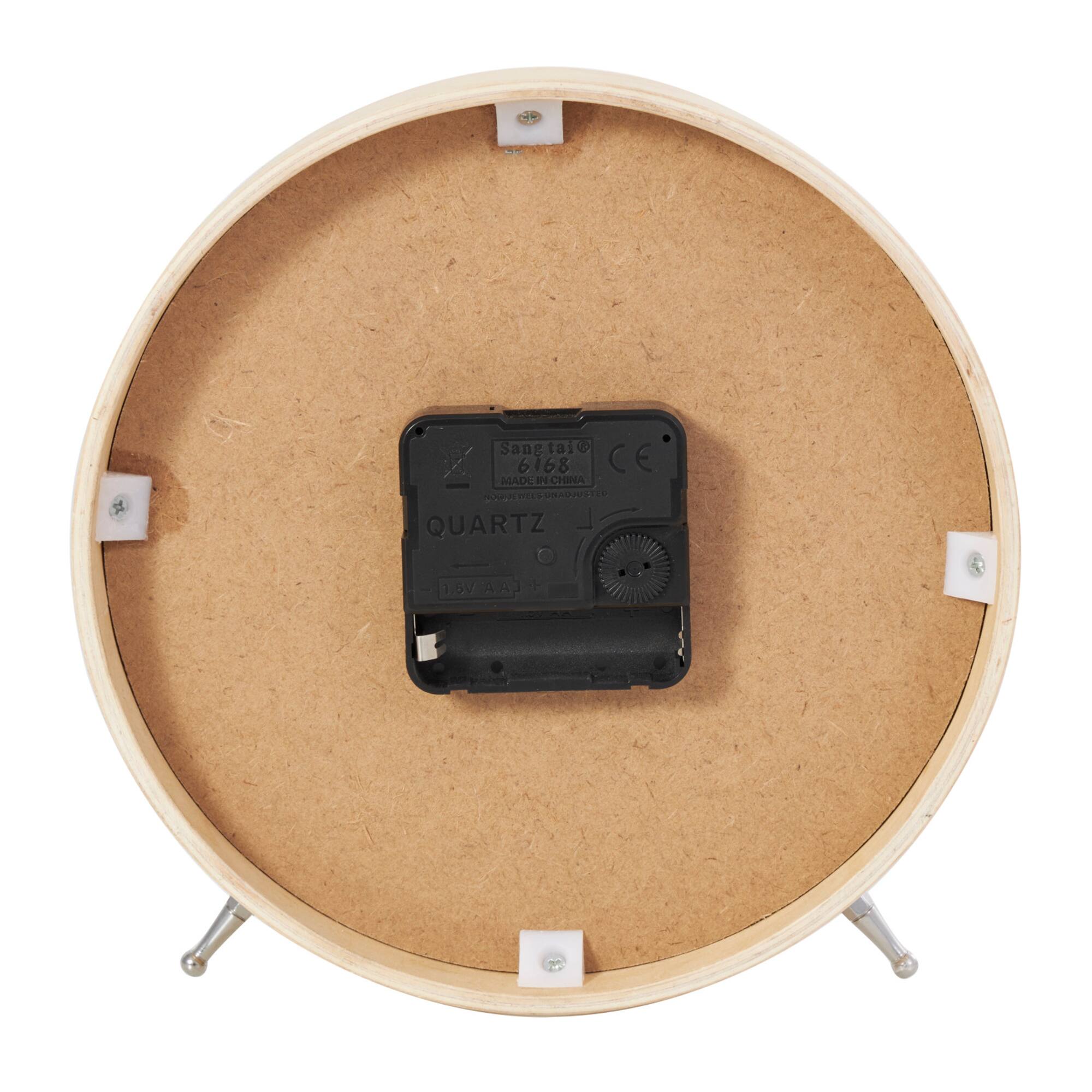 7" Light Brown Wood Woven Chevron Patterned Clock with Silver Legs